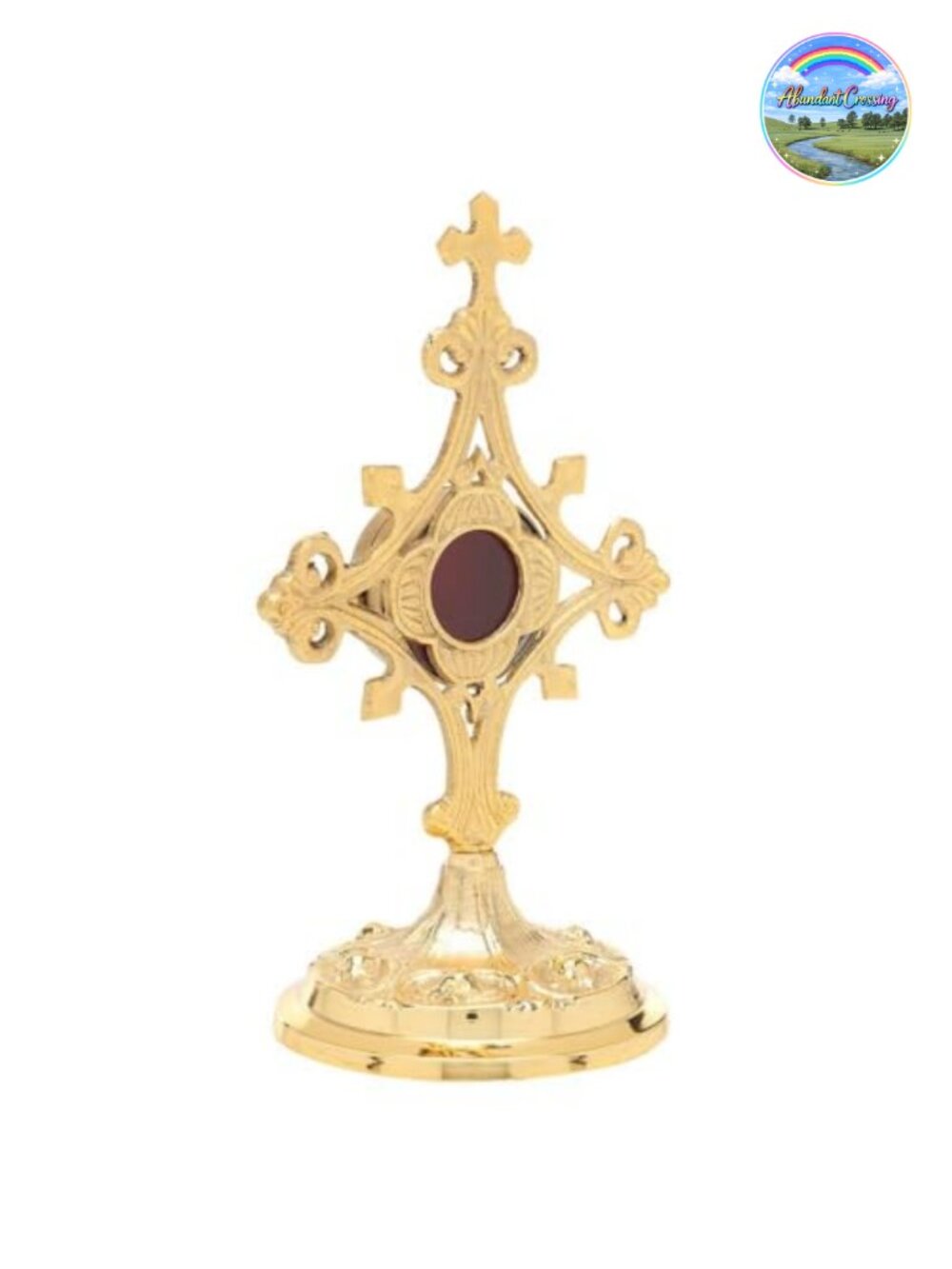 Polished Brass Reliquary with Fleury Cross Design, 9.5" Tall, for Sacred Relics